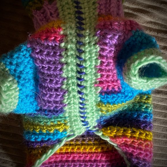 Small Dog Sweater, Toy Dog Clothes, Unique, Hand Knit One of a Kind, Colorful - Picture 6 of 16